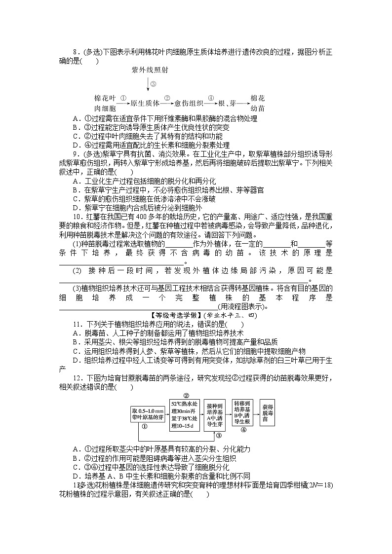 2021-2022学年高中生物新人教版选择性必修3 2.1.2 植物细胞工程的应用 作业 练习02