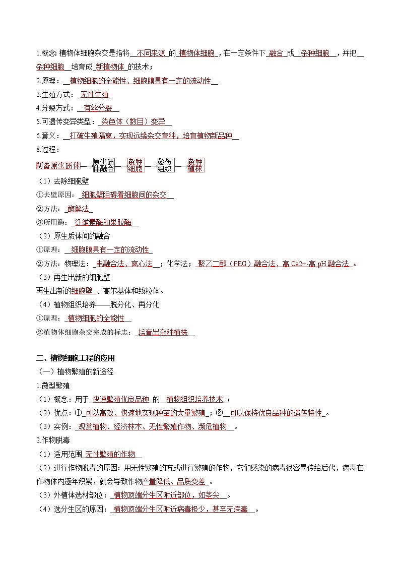 第二章  细胞工程（教师版）必背知识 高中生物新人教版选择性必修3（2022年）第3页