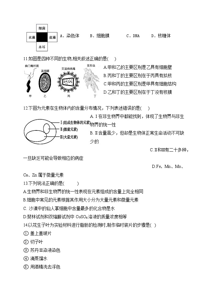 2021-2022学年吉林省长春市十一高中高一上学期第一次考试生物试卷含答案第3页