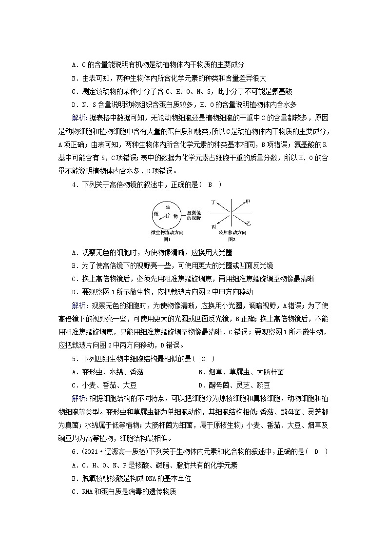 2021_2022学年新教材高中生物单元素养等级测评1含解析新人教版必修102