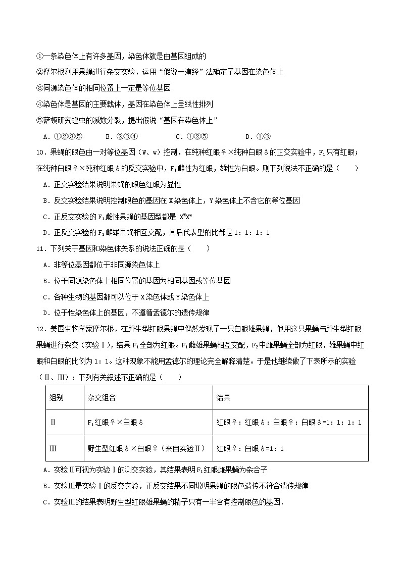 2.2  基因在染色体上（习题精练）-2021-2022学年高一生物同步课件精讲+习题精练（人教版2019必修2）（原卷版）第3页