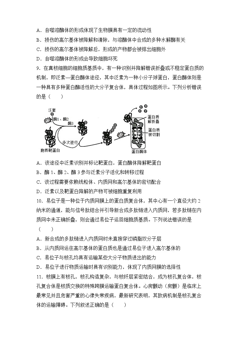 2022届高三二轮专题卷 生物 （一）  细胞的物质基础和结构基础 学生版第3页