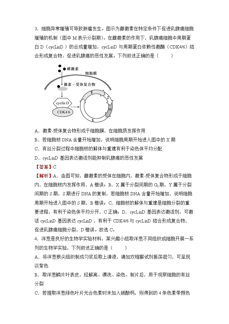 2022届高三二轮专题卷 生物（三） 细胞的生命历程 教师版第2页