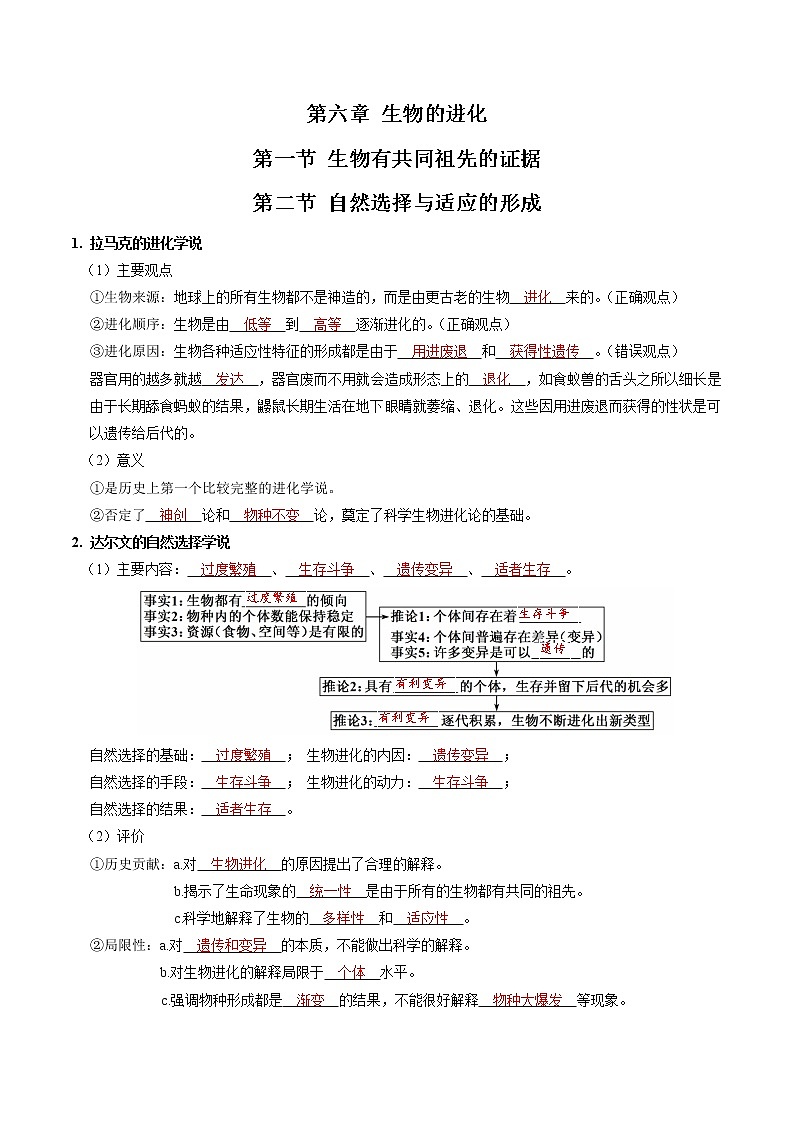 第六章 生物的进化（教师版）必背知识 高中生物新人教版必修2（2022年）第1页
