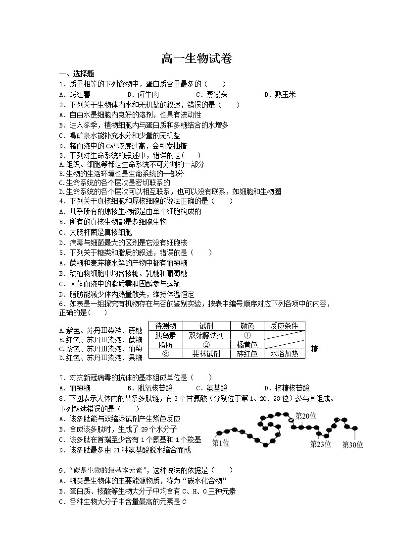 喀喇沁旗锦山蒙古族中学2021-2022学年高一下学期开学考试生物试卷01