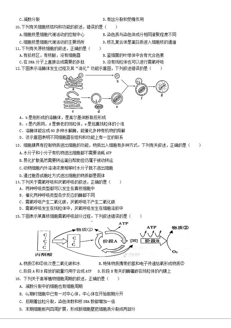 浙江省台州临海市西湖双语实验学校2020_2021学年高二生物下学期4月第一次月考试题02