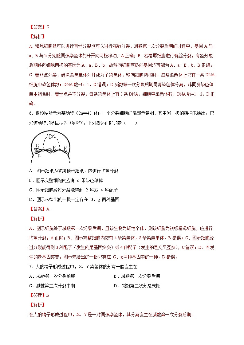 2.2 基因伴随染色体传递 练习-浙科版高中生物必修2遗传与进化03