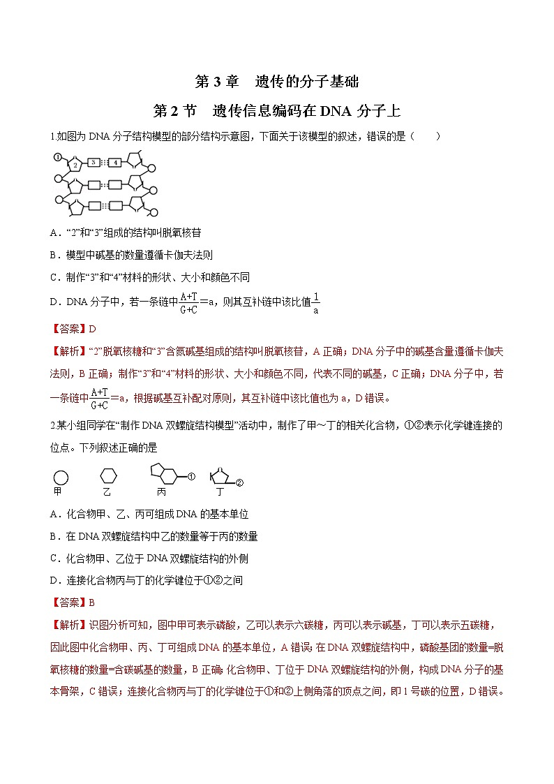 3.2 遗传信息编码在DNA分子上 练习-浙科版高中生物必修2遗传与进化01
