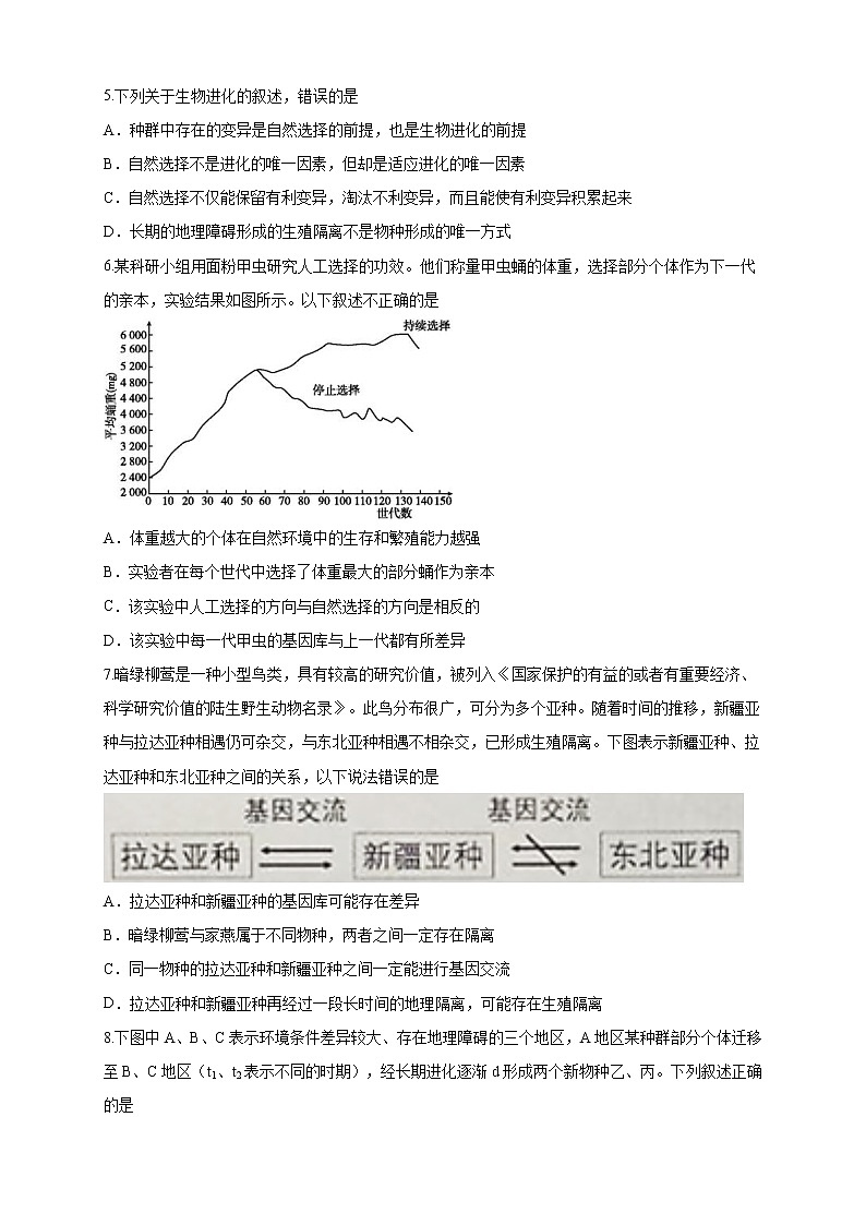 5.2.2 适应是自然选择的结果 练习-浙科版高中生物必修2遗传与进化02