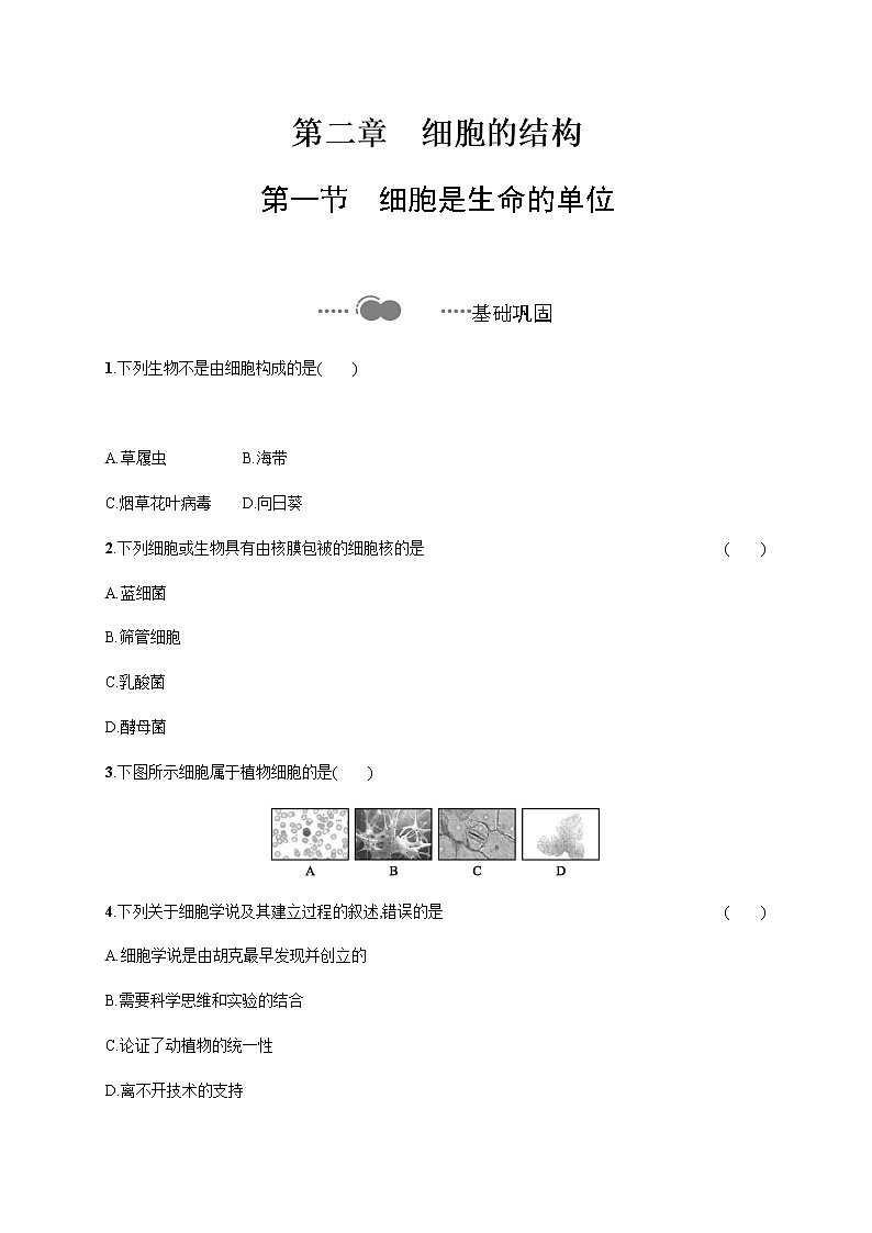 2.1 细胞是生命的单位-练习浙科版（2019）高中生物必修一01