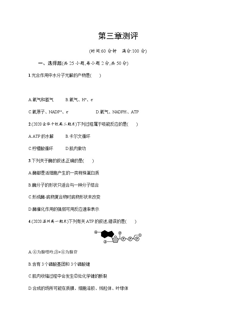 第三章测评-练习浙科版（2019）高中生物必修一01