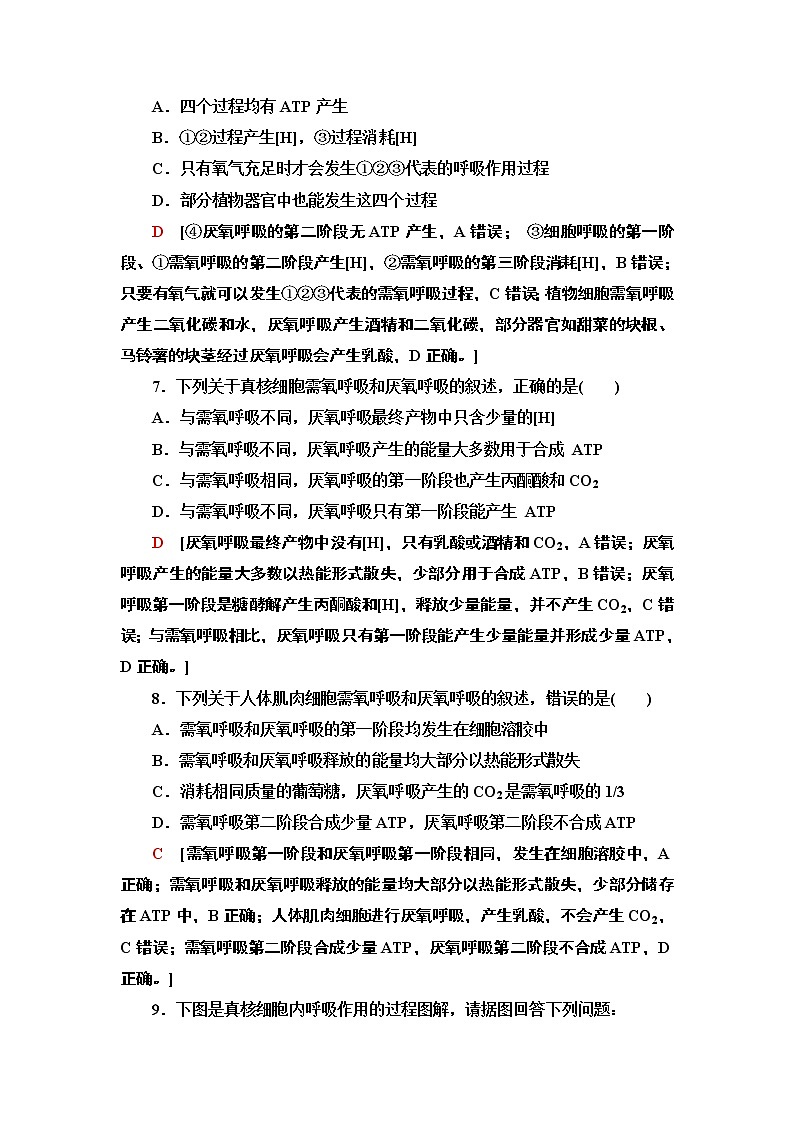 13 细胞呼吸为细胞生活提供能量 课时作业 2020-2021学年浙科版（2019）高中生物必修一 练习03