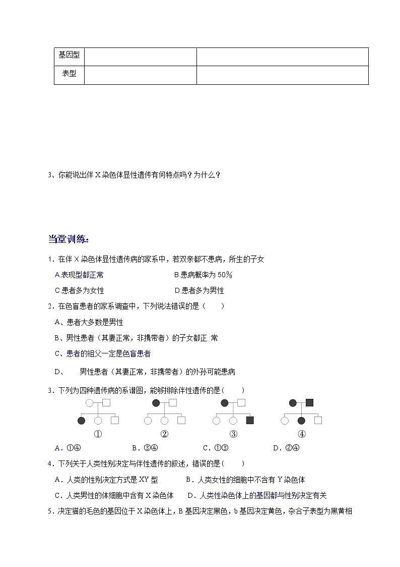 2.3 性染色体上基因的传和性别相关联 学案 2020-2021学年浙科版（2019）高一生物必修二03