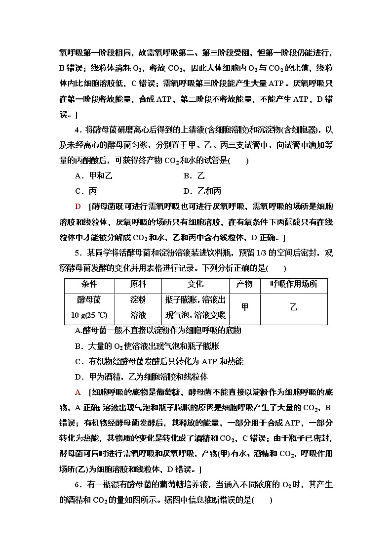 重点突破练 4 与细胞呼吸有关的判断与实验探究加强练 课时作业 2020-2021学年浙科版（2019）高中生物必修一02