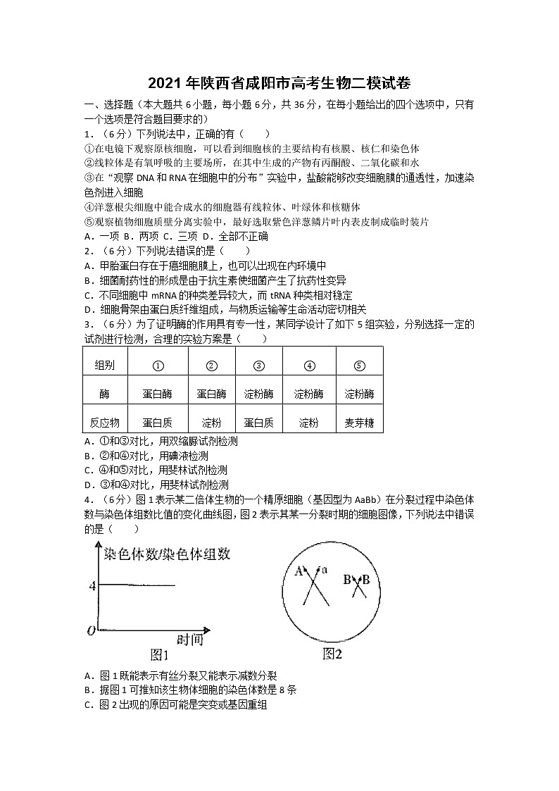 2021年陕西省咸阳市高考生物二模试卷（含答案）01