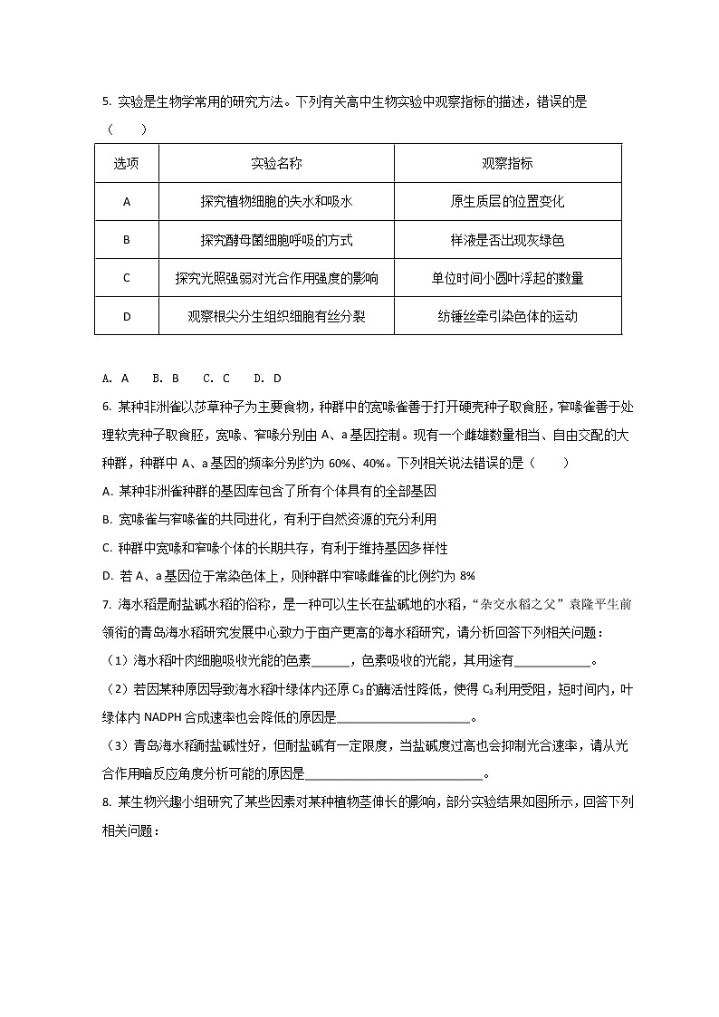 四川省泸州市2022届高三下学期第二次教学质量诊断性（二模）考试生物试题含解析02