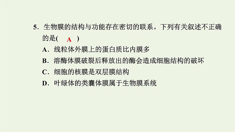 2021_2022学年新教材高中生物高效作业10细胞在结构和功能上是一个统一整体课件浙科版必修第一册06