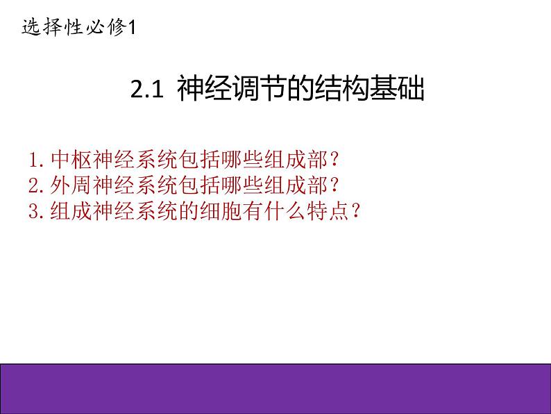人教版（2019）高二生物选择性必修1-2.1神经调节的结构基础课件PPT01
