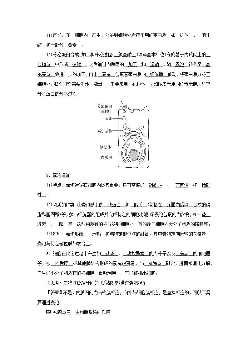 2021_2022学年新教材高中生物第二章细胞的结构第五节细胞在结构和功能上是一个统一整体学案浙科版必修第一册02