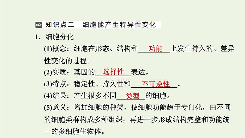 2021_2022学年新教材高中生物第四章细胞的生命历程第二节细胞通过分化产生不同类型的细胞课件浙科版必修第一册第5页