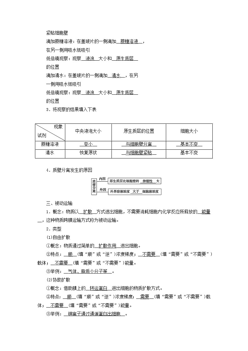 2021_2022学年新教材高中生物第4章细胞的物质输入和输出第1节被动运输学案新人教版必修103