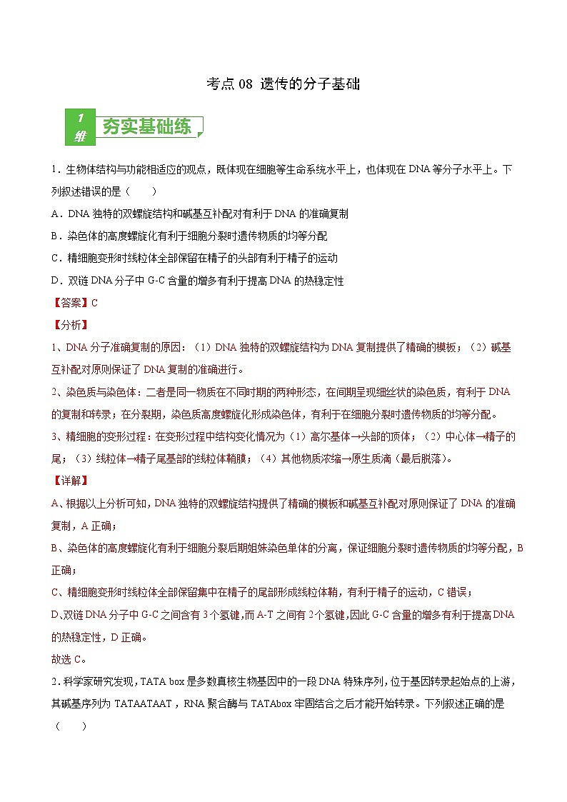 考点08 遗传的分子基础-2022年高考生物一轮复习小题多维练（全国通用）（解析版）第1页