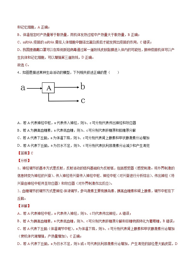 考点13 动物生命活动的调节-2022年高考生物一轮复习小题多维练（全国通用）（解析版）第3页