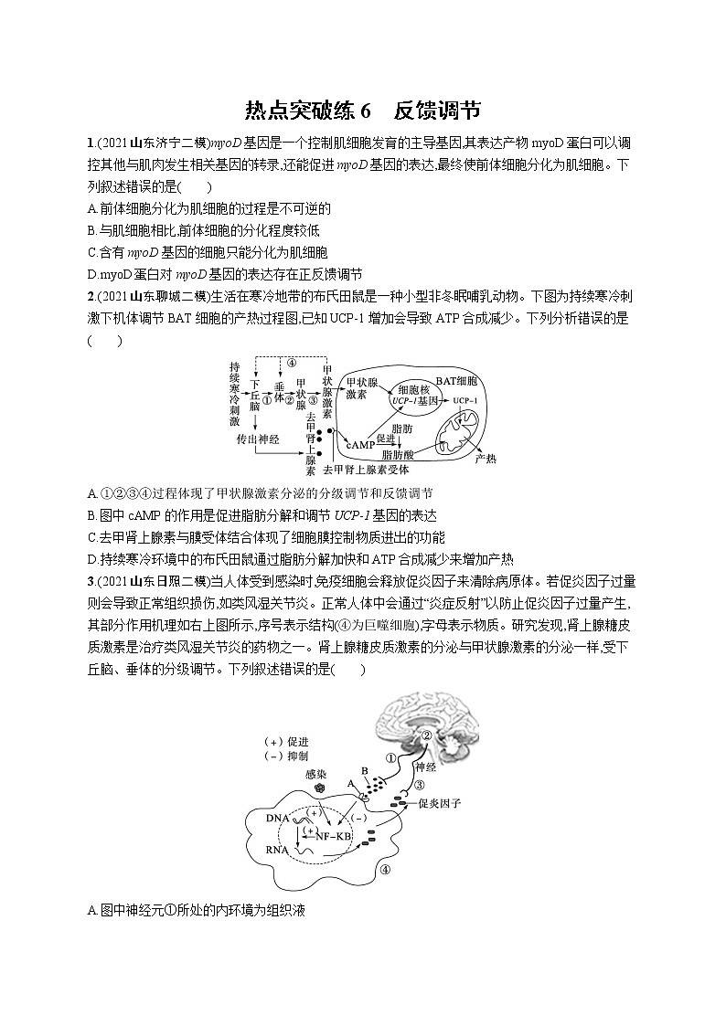 人教版新高考生物二轮复习专题训练--　反馈调节第1页