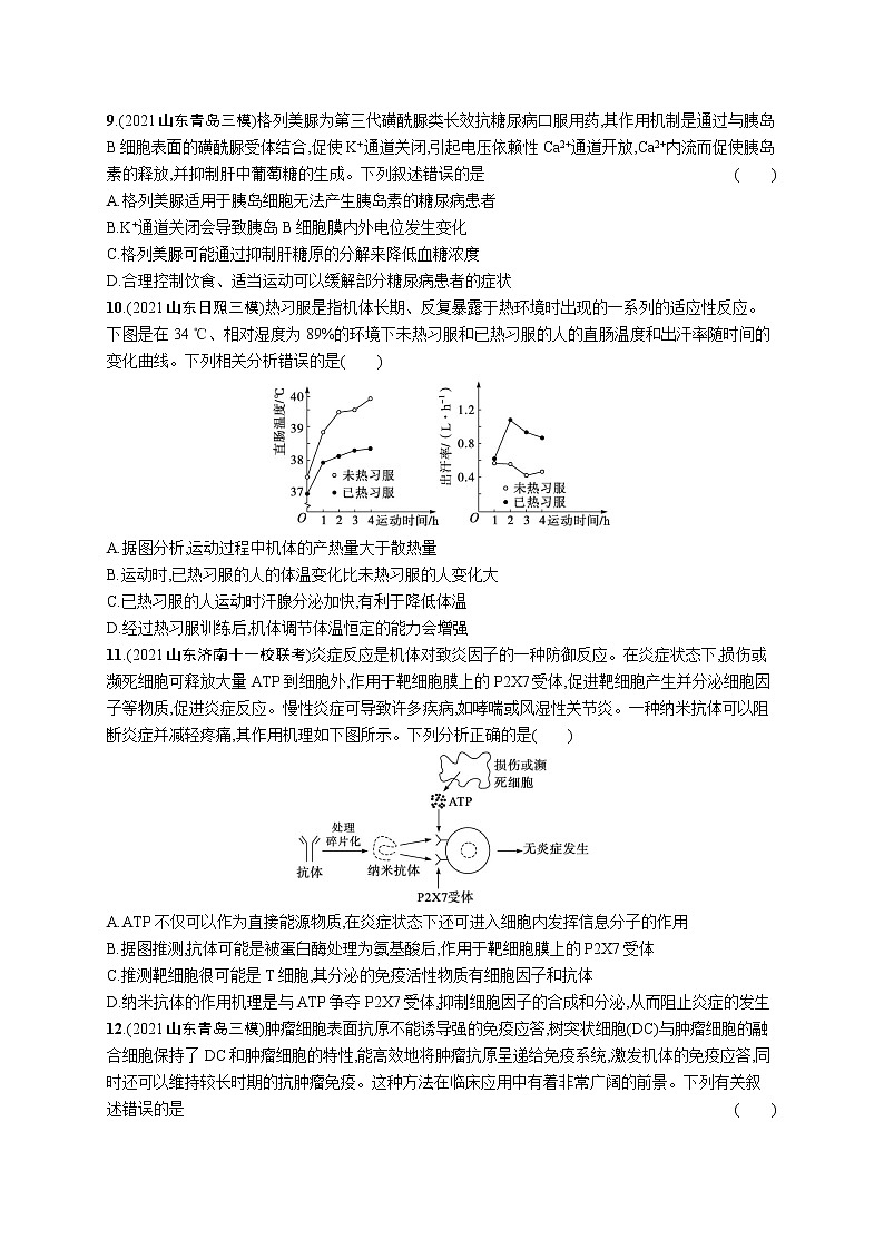 人教版新高考生物二轮复习专题训练--个体稳态与调节03