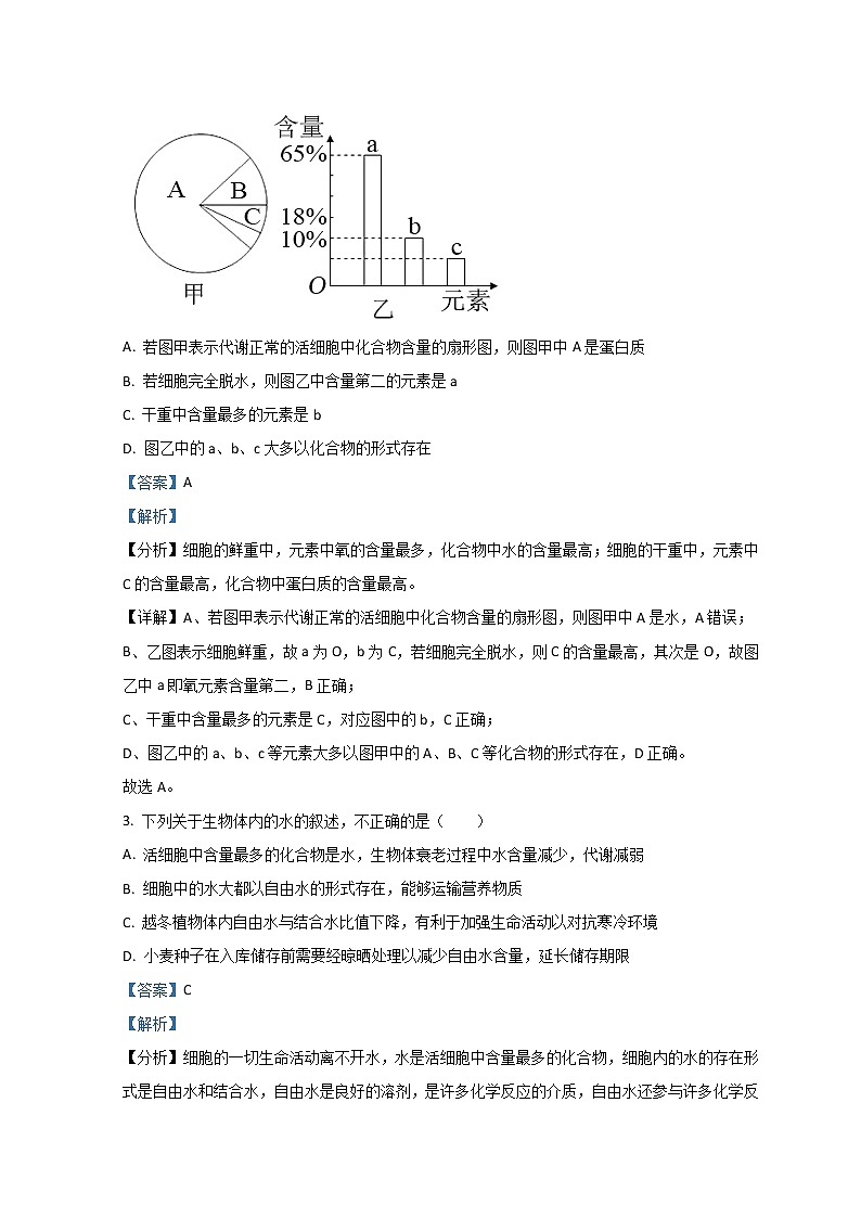江苏省扬州市江都区大桥高级中学2021-2022学年高一上学期学情调研考试生物试题（一）含解析02