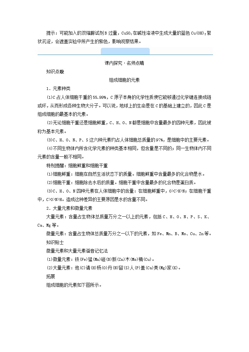 2021_2022学年新教材高中生物第2章组成细胞的分子第1节细胞中的元素和化合物学案新人教版必修103