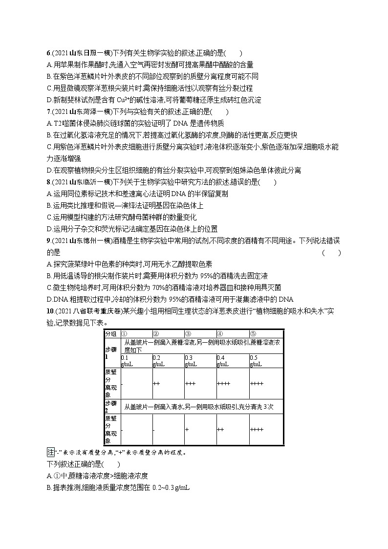 人教版新高考生物二轮复习专题训练--实验与探究02