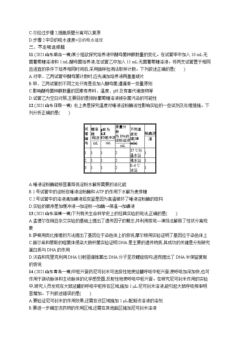 人教版新高考生物二轮复习专题训练--实验与探究03