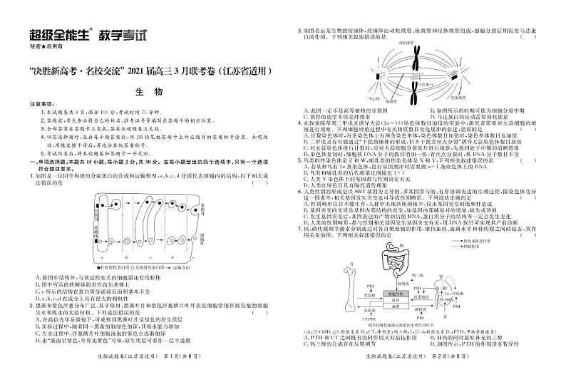 生物正文-江苏版-“决胜新高考·名校交流“2021届高三3月联考卷第1页