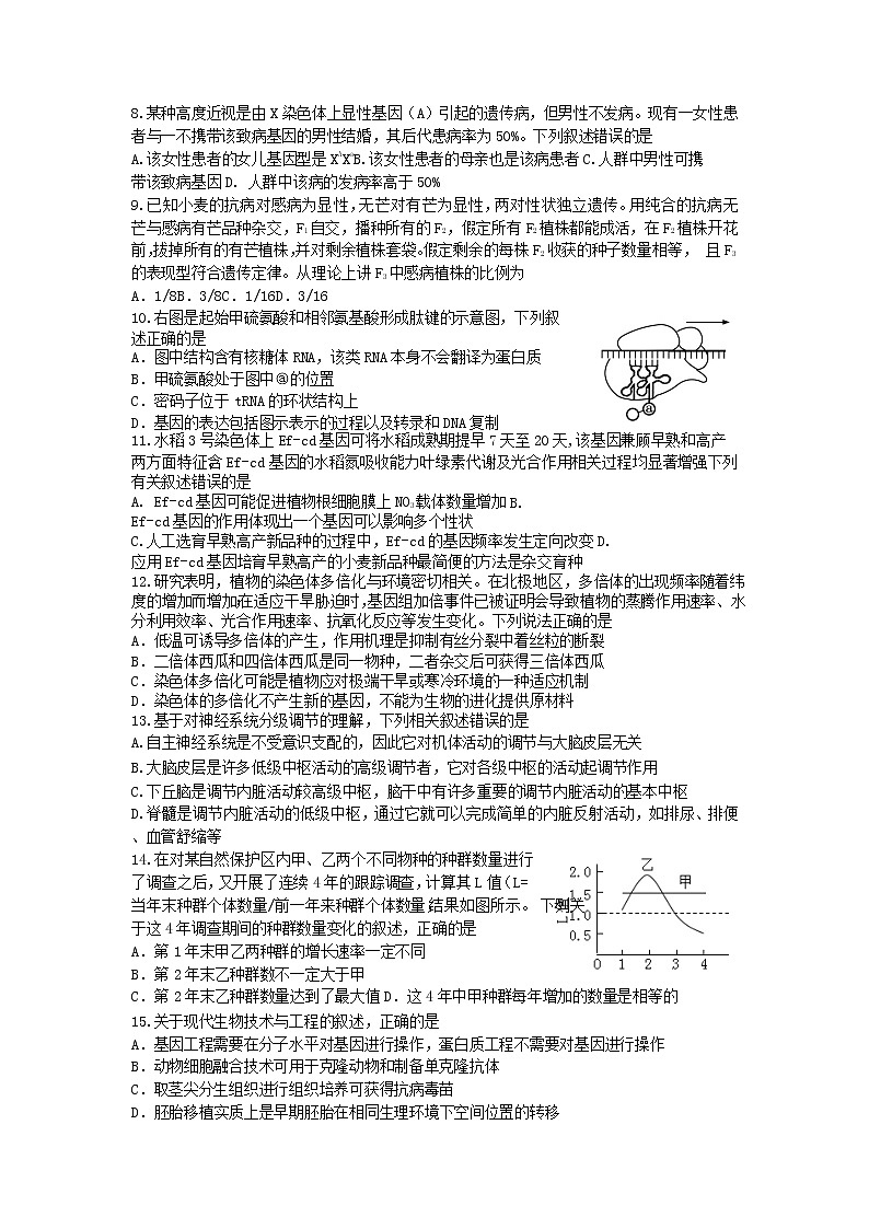 辽宁省沈阳市第二中学2021-2022学年高三下学期寒假验收考试生物含答案02