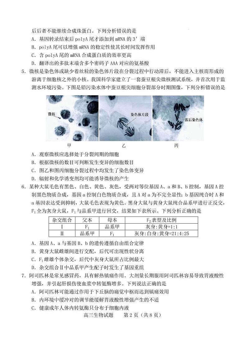 2022届山东省烟台高三高考诊断性考试（一模）生物试卷及答案02