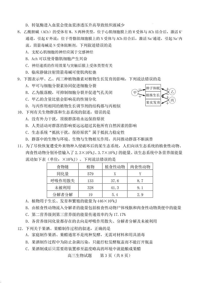 2022届山东省（德州市、烟台市）高三高考诊断性考试（一模）生物试卷及答案03