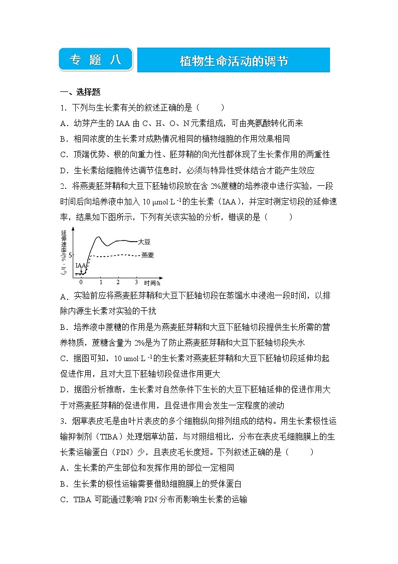 【原创】2022届高三二轮专题卷 生物（八） 植物生命活动的调节 学生版第1页