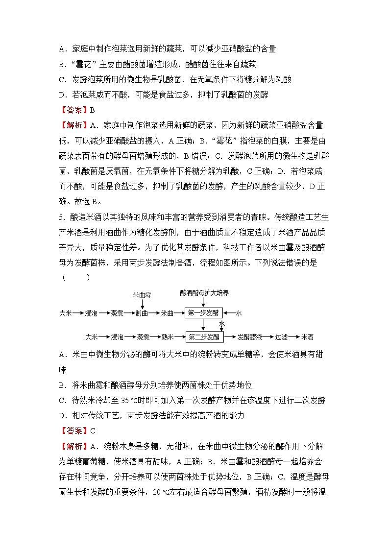 【原创】2022届高三二轮专题卷 生物（十） 发酵工程 教师版第3页