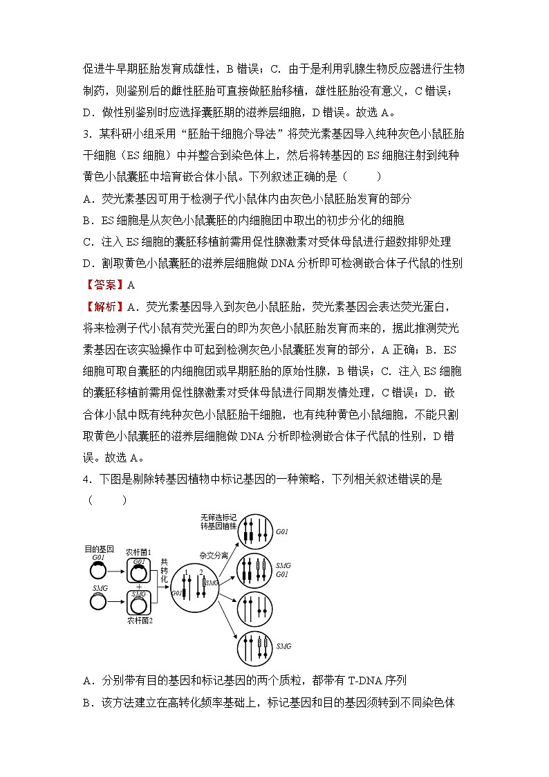 【原创】2022届高三二轮专题卷 生物（十一） 基因工程与细胞工程 教师版第2页