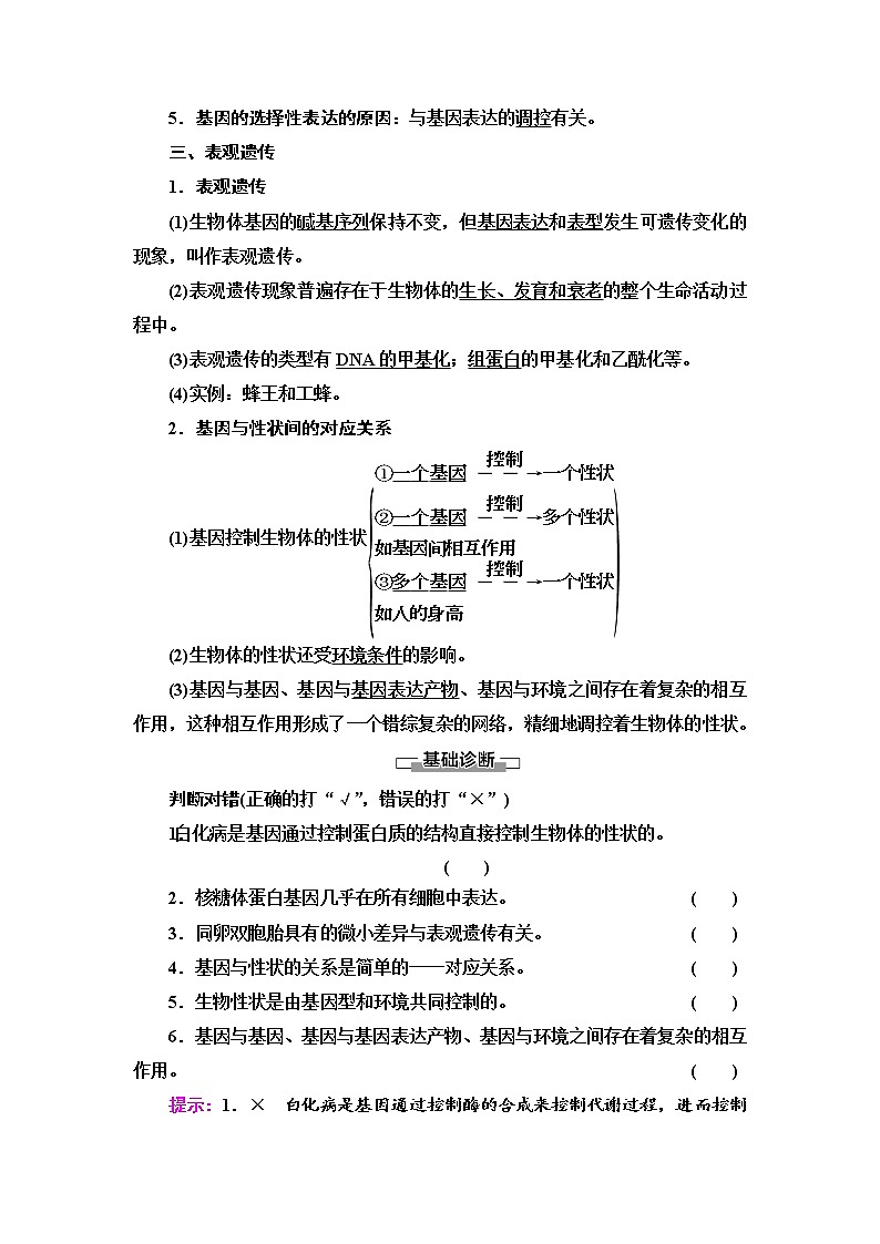 2021-2022学年高中生物新人教版必修第二册 第4章 第2节 基因表达与性状的关系 学案第2页