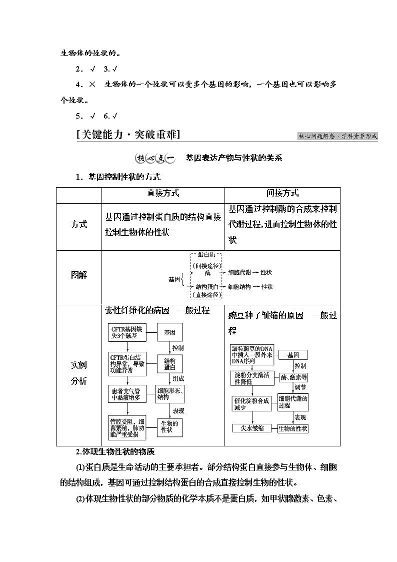 2021-2022学年高中生物新人教版必修第二册 第4章 第2节 基因表达与性状的关系 学案第3页