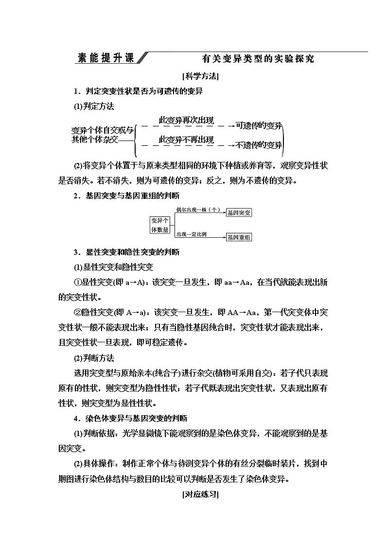 2021-2022学年高中生物新人教版必修第二册 第5章 第2节 素能提升课 有关变异类型的实验探究 学案01