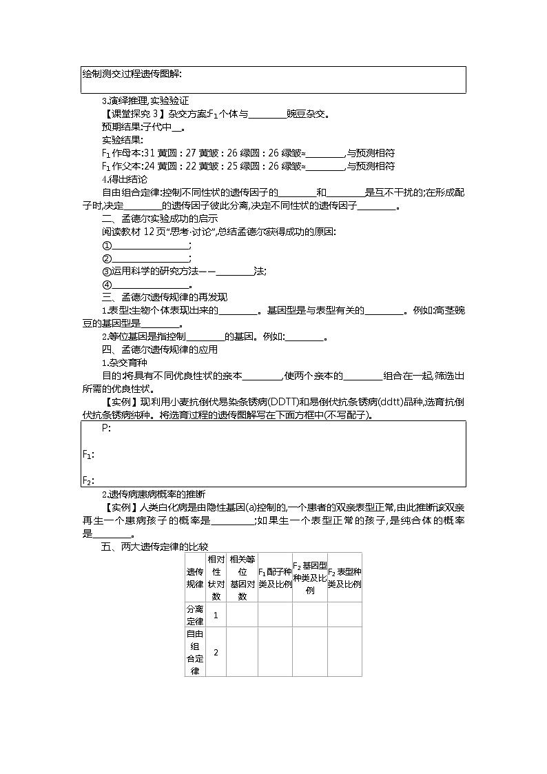 2020-2021学年高中生物新人教版必修2  1.2孟德尔的豌豆杂交实验(二) 学案第2页