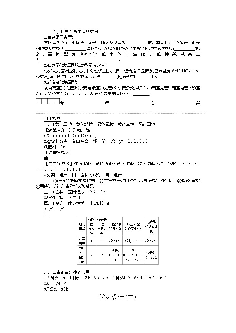 2020-2021学年高中生物新人教版必修2  1.2孟德尔的豌豆杂交实验(二) 学案第3页
