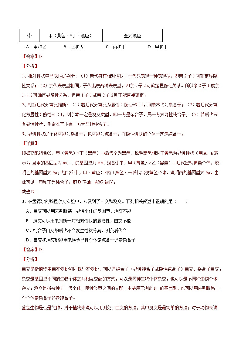 第1课 孟德尔的豌豆杂交实验（一）（习题精练）-2021-2022学年高一生物同步课件精讲+习题精练（人教版2019必修2）（解析版）第2页