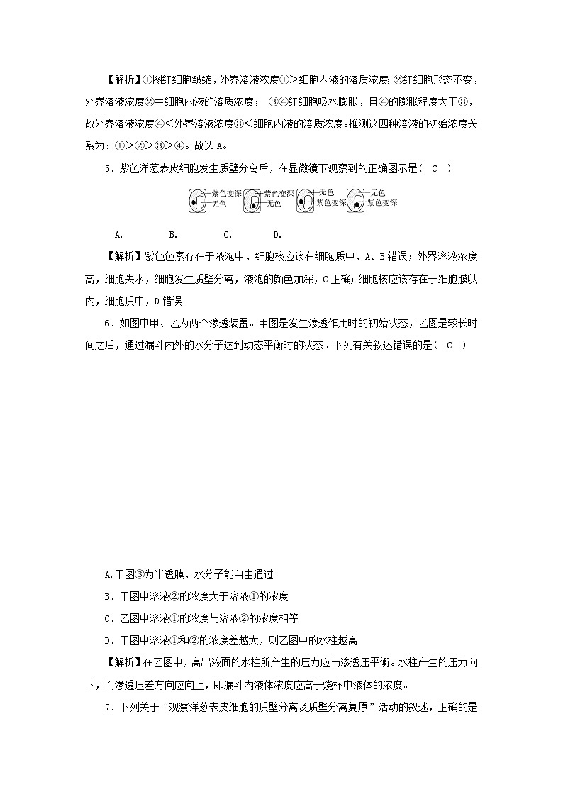 2021_2022学年新教材高中生物高效作业15扩散和渗透质壁分离及质壁分离复原实验含解析浙科版必修第一册 练习02