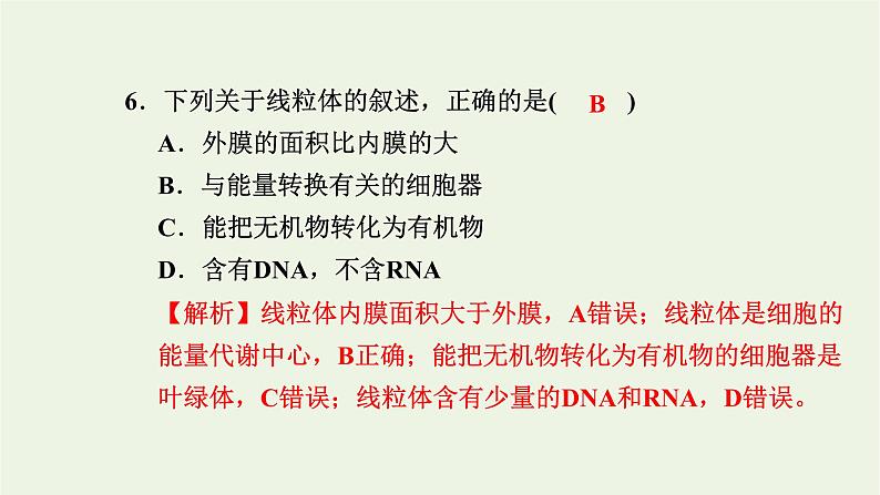 2021_2022学年新教材高中生物高效作业7内质网核糖体高尔基体溶酶体线粒体和叶绿体课件浙科版必修第一册07