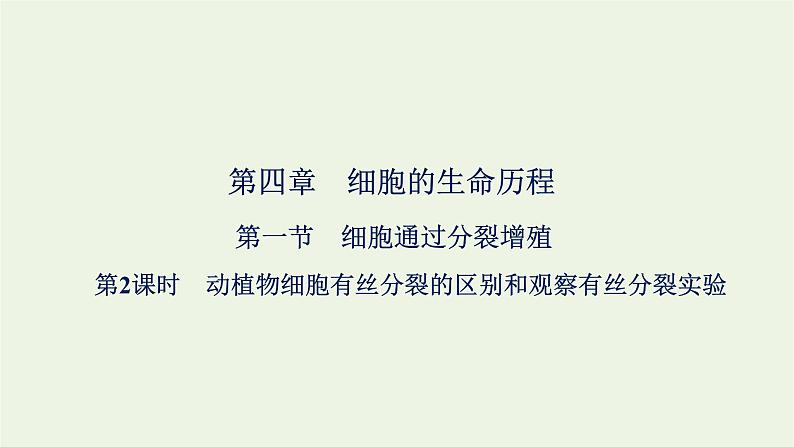 2021_2022学年新教材高中生物第四章细胞的生命历程第一节第2课时动植物细胞有丝分裂的区别和观察有丝分裂实验课件浙科版必修第一册01