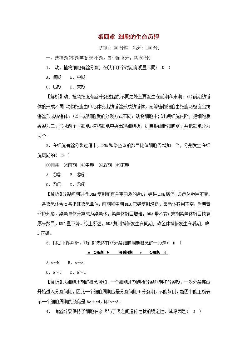 2021_2022学年新教材高中生物第四章细胞的生命历程素养检测卷含解析浙科版必修第一册第1页
